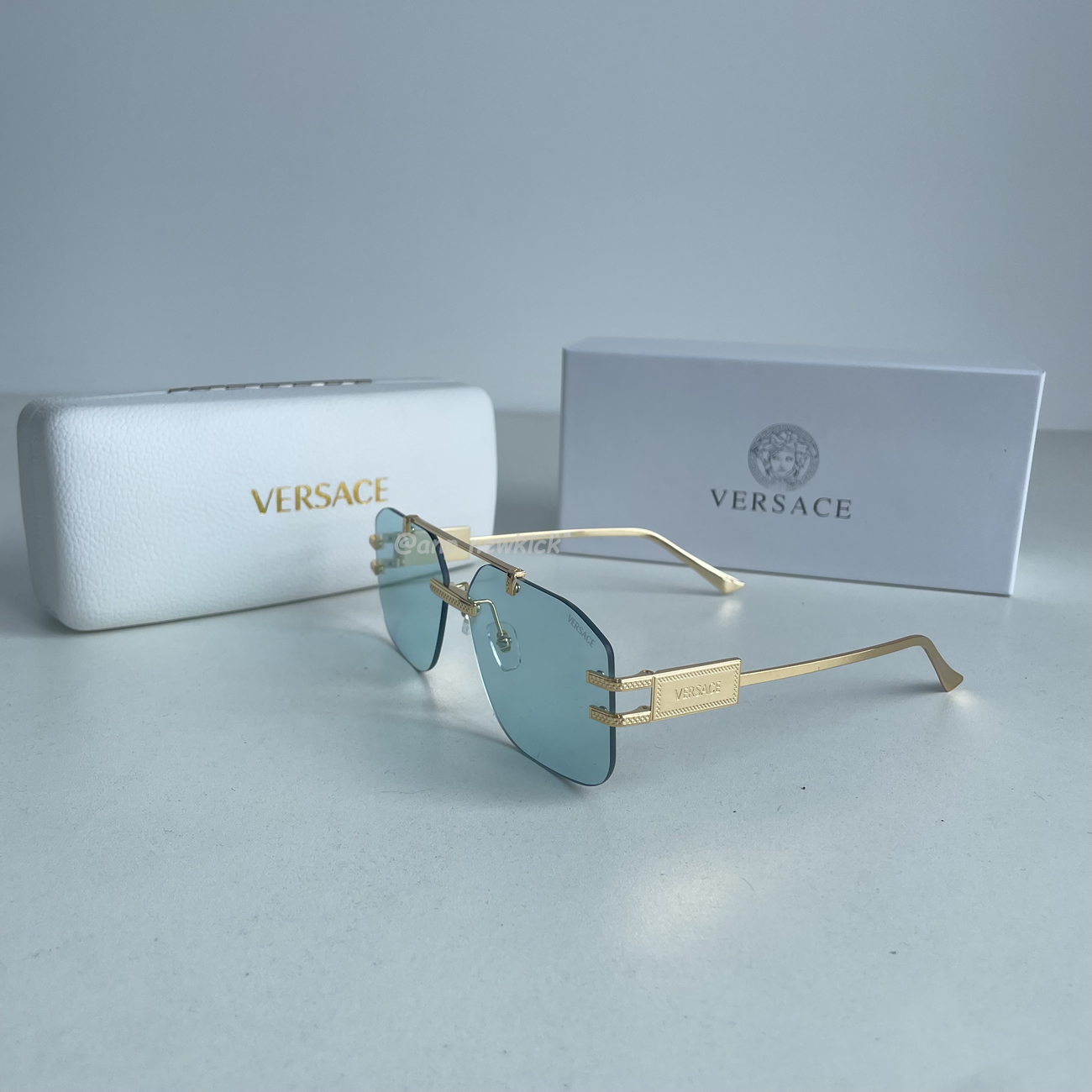 Versace Damier Plaque Sunglasses Black Gold (3) - newkick.org